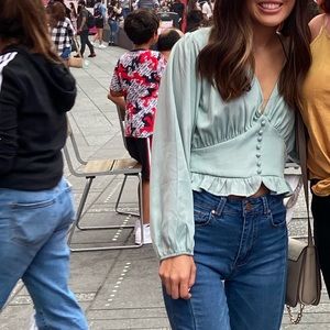 Boutique seafoam satin blouse